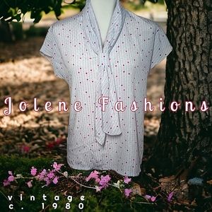 Vintage c. 1985 Jolene Fashions Capp Sleeve Tie Neckline Career Blouse